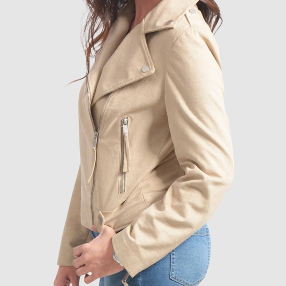 OLGYN Biker Suede Beige Plus Size Leather Jacket - Picture 2 of 4